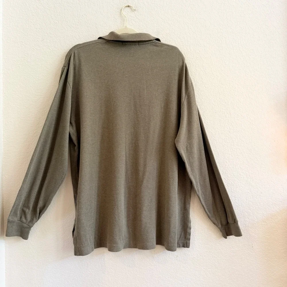Polo Ralph Lauren Mens Long Sleeve Polo Shirt Olive Green Cotton Size Large L